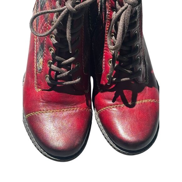 Remonte Leather Ankle Boots Wool Plaid Panels Zip Entry Lace Up EU 38 Chunky - Picture 6 of 10